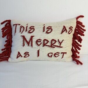 Decorative Red White Humor Rectangular Tapestry Fringe Pillow Small